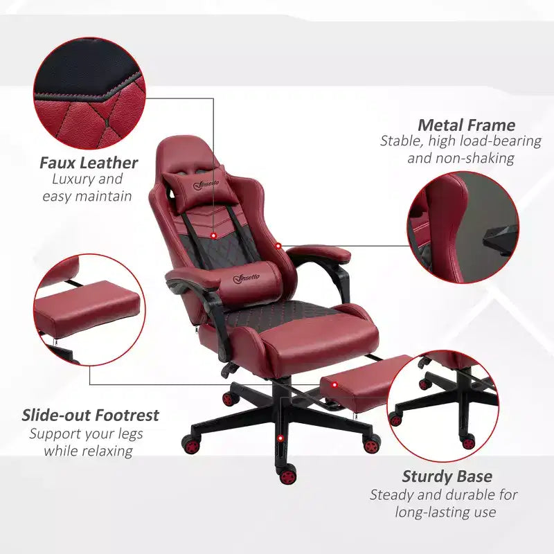 Chaise de Bureau et Gaming Fauteuil Gamer en Cuir PU Diamant, Dossier Haut, Fauteuil Inclinable Pivotant avec Repose-Pieds, Support Lombaire, Hauteur Réglable