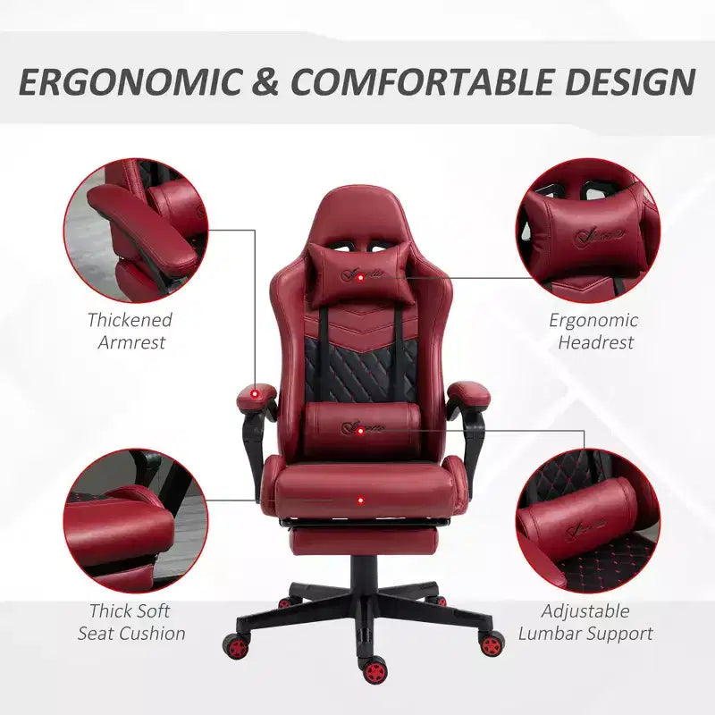 Chaise de Bureau et Gaming Fauteuil Gamer en Cuir PU Diamant, Dossier Haut, Fauteuil Inclinable Pivotant avec Repose-Pieds, Support Lombaire, Hauteur Réglable