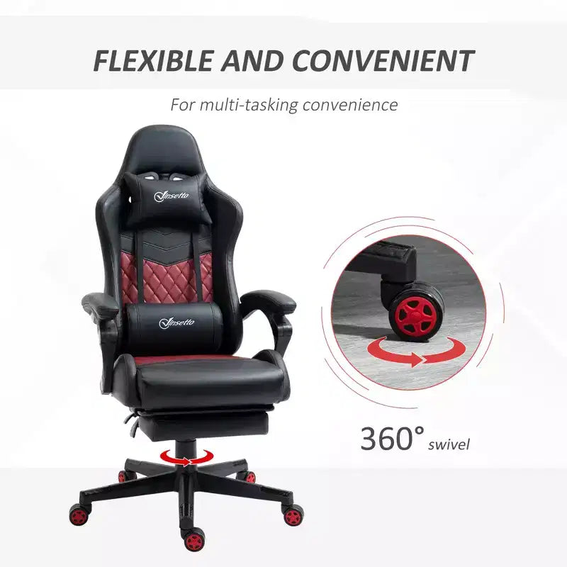 Chaise de Bureau et Gaming Fauteuil Gamer en Cuir PU Diamant, Dossier Haut, Fauteuil Inclinable Pivotant avec Repose-Pieds, Support Lombaire, Hauteur Réglable