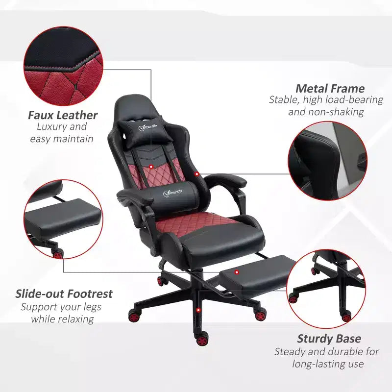 Chaise de Bureau et Gaming Fauteuil Gamer en Cuir PU Diamant, Dossier Haut, Fauteuil Inclinable Pivotant avec Repose-Pieds, Support Lombaire, Hauteur Réglable