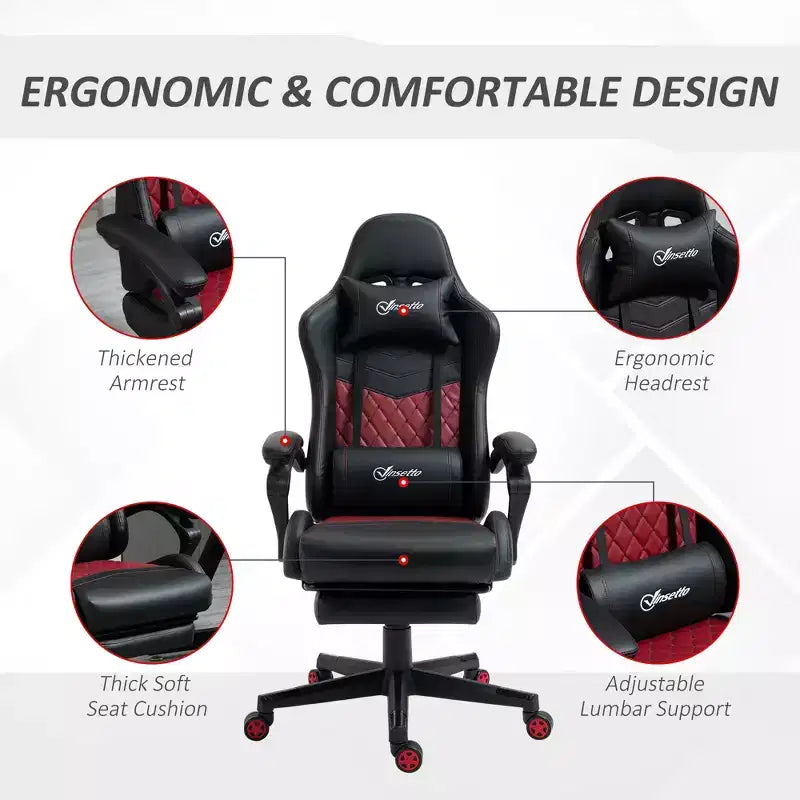 Chaise de Bureau et Gaming Fauteuil Gamer en Cuir PU Diamant, Dossier Haut, Fauteuil Inclinable Pivotant avec Repose-Pieds, Support Lombaire, Hauteur Réglable