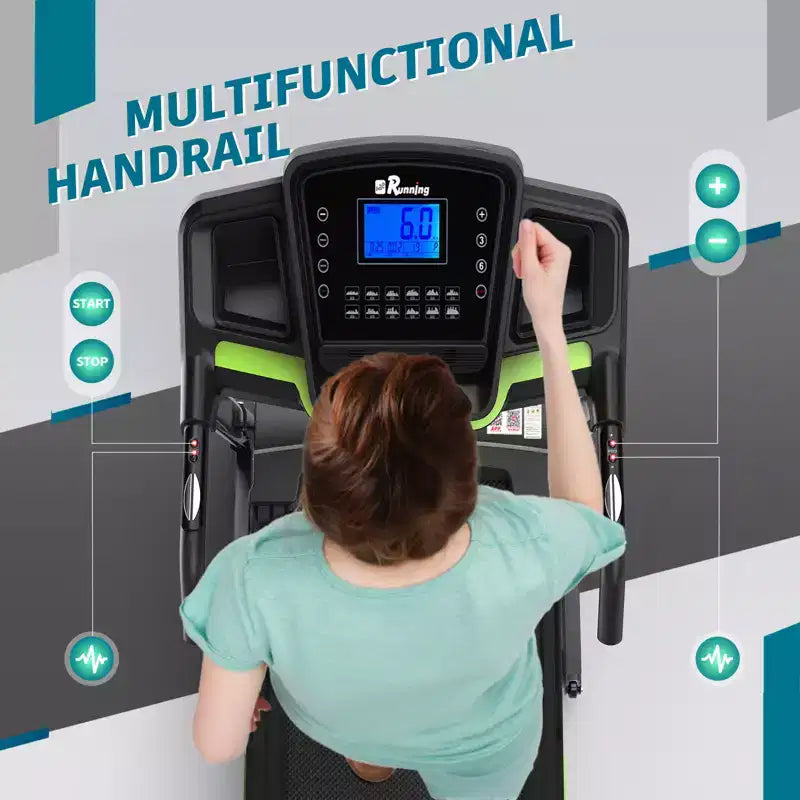 Folding Treadmill with Incline & App - Electric Running Machine for Home, Handrail Speed Controls & Built-In Pulse Monitor, Compact Design