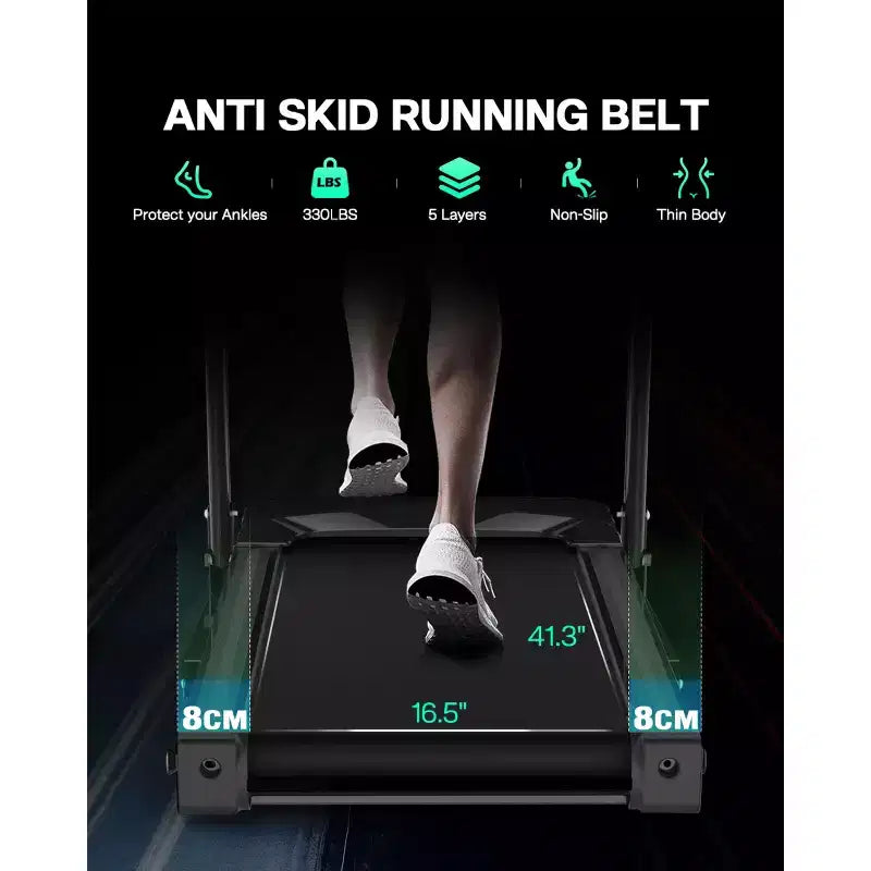 Folding Treadmill with Incline & App - Electric Running Machine for Home, Handrail Speed Controls & Built-In Pulse Monitor, Compact Design