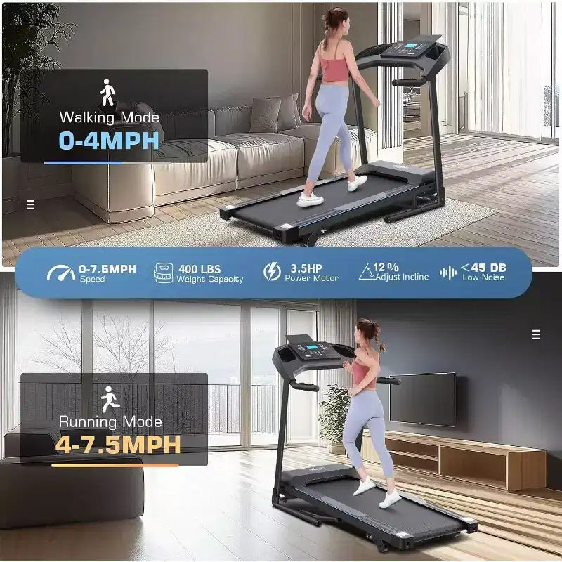 Tapis de course KRISRATE avec inclinaison, tapis de course pliable portable intelligent 3,5 CV pour la maison, machine de course avec suivi intelligent de la condition physique, absorption silencieuse des chocs