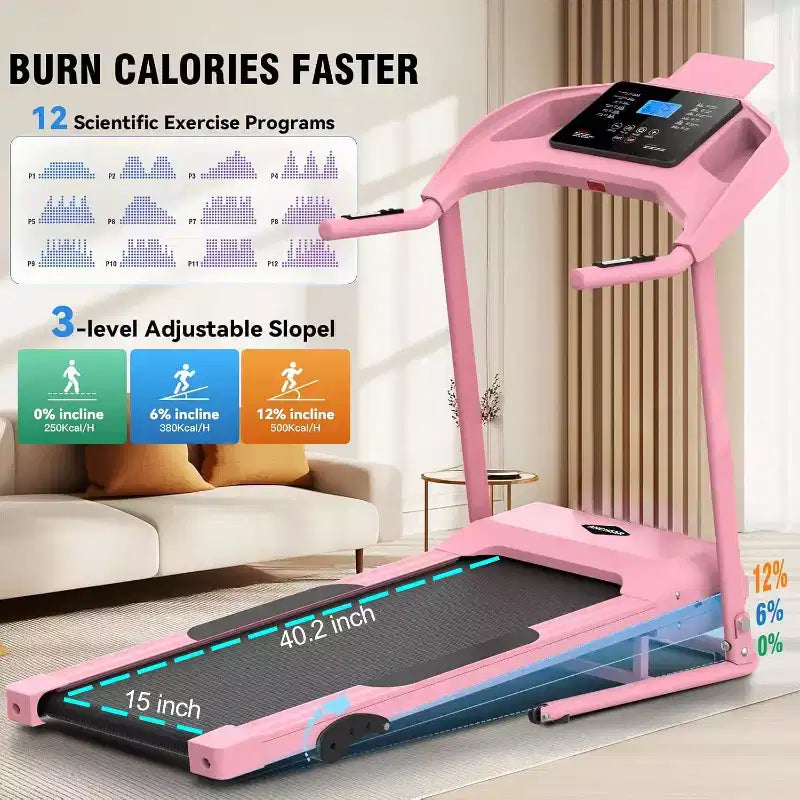 Tapis de course KRISRATE avec inclinaison, tapis de course pliable portable intelligent 3,5 CV pour la maison, machine de course avec suivi intelligent de la condition physique, absorption silencieuse des chocs