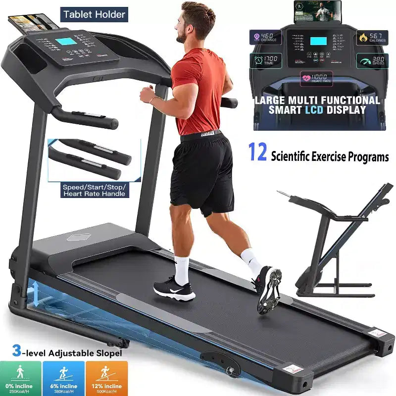 Tapis de course KRISRATE avec inclinaison, tapis de course pliable portable intelligent 3,5 CV pour la maison, machine de course avec suivi intelligent de la condition physique, absorption silencieuse des chocs