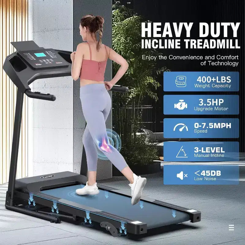 Tapis de course KRISRATE avec inclinaison, tapis de course pliable portable intelligent 3,5 CV pour la maison, machine de course avec suivi intelligent de la condition physique, absorption silencieuse des chocs