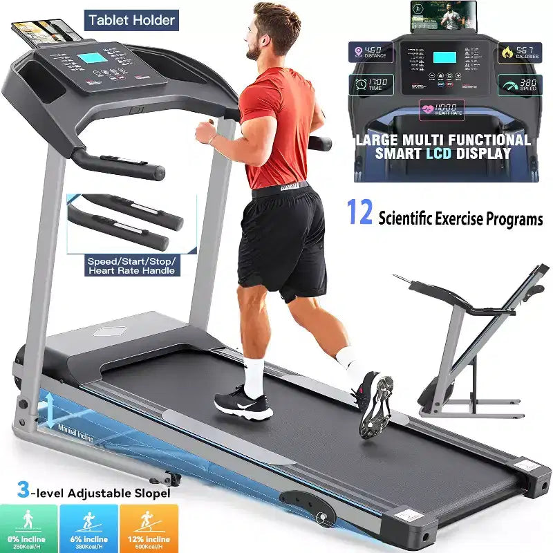 Tapis de course KRISRATE avec inclinaison, tapis de course pliable portable intelligent 3,5 CV pour la maison, machine de course avec suivi intelligent de la condition physique, absorption silencieuse des chocs