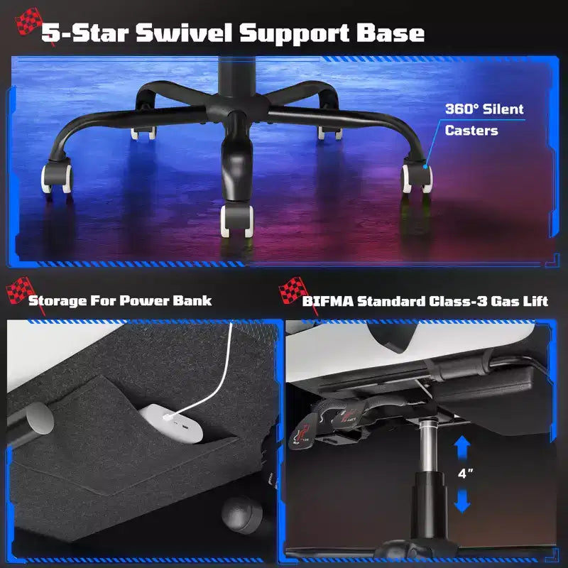 RSPGAME Basic Ergonomic Gaming Chair for Adults, PU Leather Office Chairs with Vibration Lumbar Support and Retractable Footrest, Home Computer Chairs