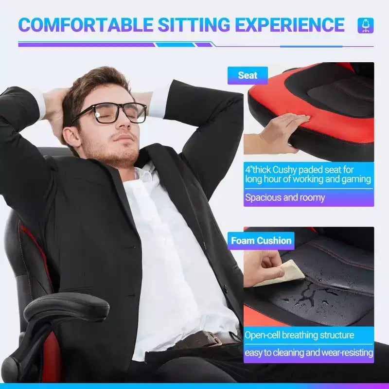 TUYOHW Ergonomic Gaming Chair,S-Shaped Backrest Office Chair with Rocking Mode & Adjustable Height,High Resilience Foam