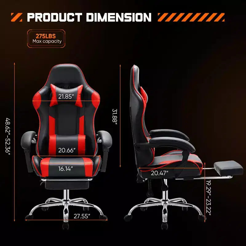 Chaise de bureau TUYOHW en cuir PU avec roulettes, repose-pieds et soutien lombaire, accoudoirs fixes, chaise gaming pour le bureau