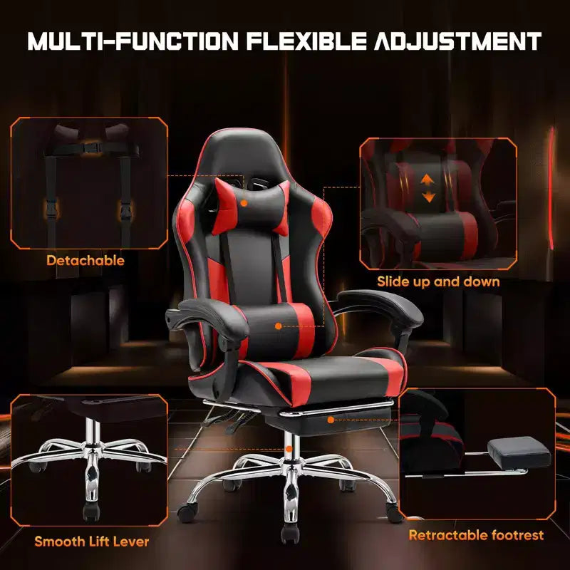 Chaise de bureau TUYOHW en cuir PU avec roulettes, repose-pieds et soutien lombaire, accoudoirs fixes, chaise gaming pour le bureau