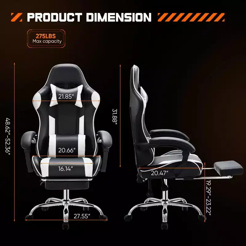 Chaise de bureau TUYOHW en cuir PU avec roulettes, repose-pieds et soutien lombaire, accoudoirs fixes, chaise gaming pour le bureau