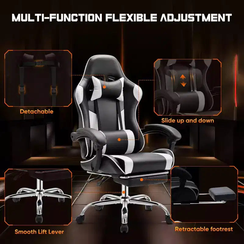 Chaise de bureau TUYOHW en cuir PU avec roulettes, repose-pieds et soutien lombaire, accoudoirs fixes, chaise gaming pour le bureau