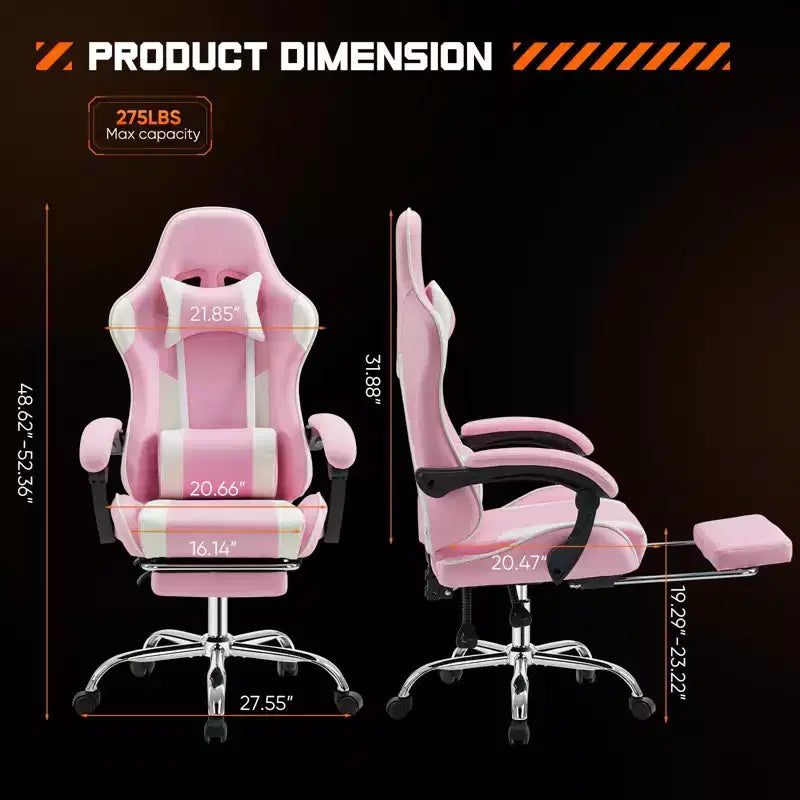 Chaise de bureau TUYOHW en cuir PU avec roulettes, repose-pieds et soutien lombaire, accoudoirs fixes, chaise gaming pour le bureau