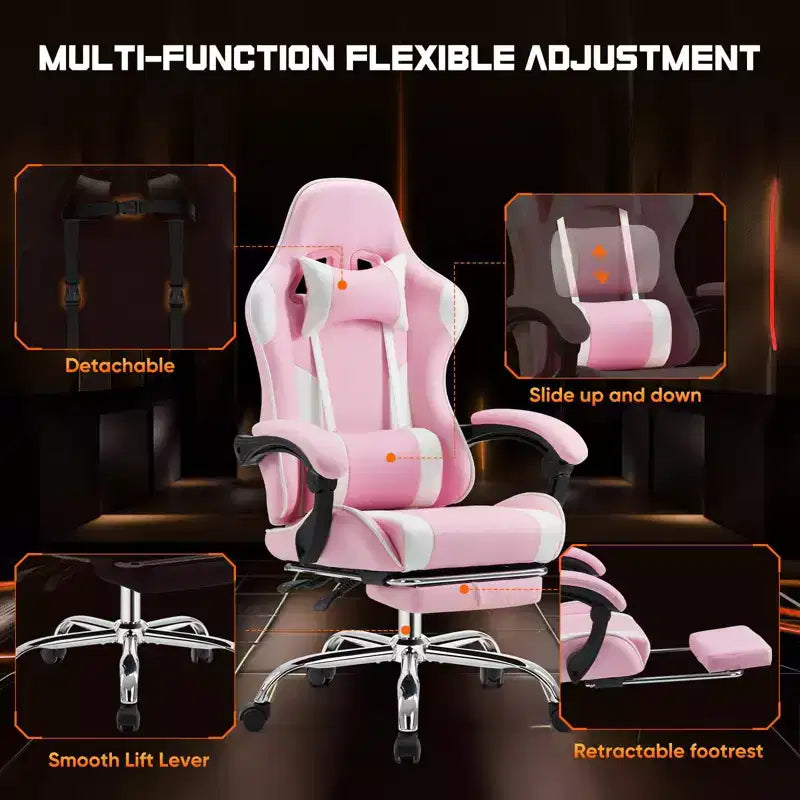 Chaise de bureau TUYOHW en cuir PU avec roulettes, repose-pieds et soutien lombaire, accoudoirs fixes, chaise gaming pour le bureau