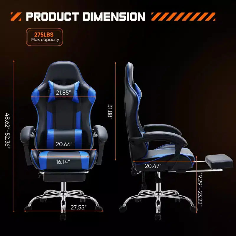 Chaise de bureau TUYOHW en cuir PU avec roulettes, repose-pieds et soutien lombaire, accoudoirs fixes, chaise gaming pour le bureau