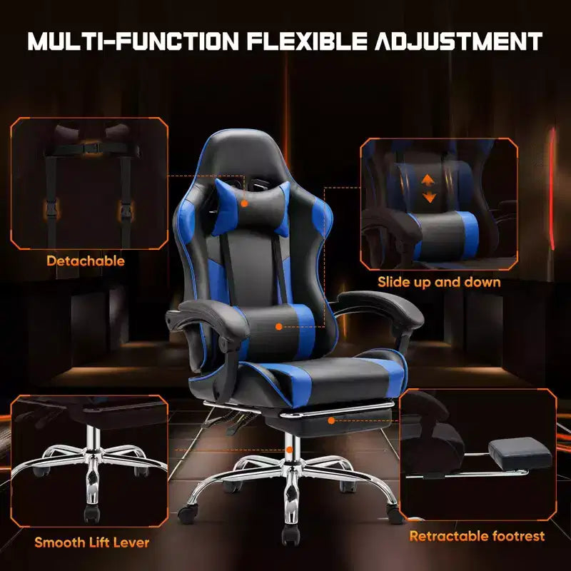 Chaise de bureau TUYOHW en cuir PU avec roulettes, repose-pieds et soutien lombaire, accoudoirs fixes, chaise gaming pour le bureau