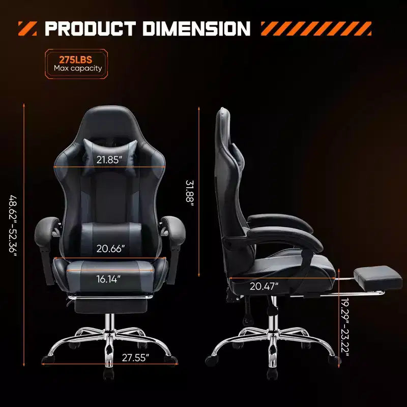 Chaise de bureau TUYOHW en cuir PU avec roulettes, repose-pieds et soutien lombaire, accoudoirs fixes, chaise gaming pour le bureau