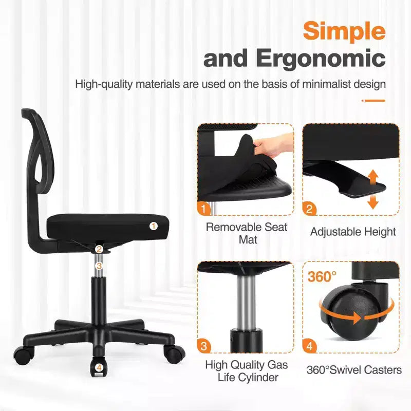 TUYOHW Mesh Swivel Criss Cross Chair on Wheels,Office Chair with Adjustable Height and Lumbar Support,Gaming Chair with Low-Back for Office
