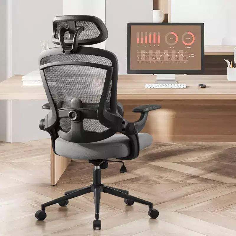 Chaise de bureau à roulettes TUYOHW en maille croisée, chaise de bureau avec support lombaire et appui-tête réglables, chaise de gaming avec accoudoirs relevables souples pour le bureau