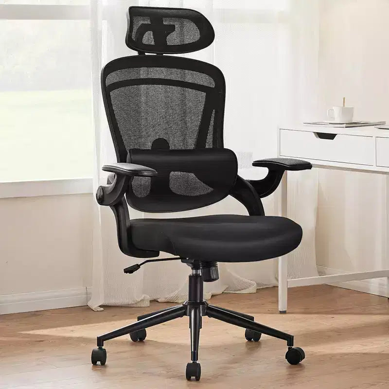 Chaise de bureau à roulettes TUYOHW en maille croisée, chaise de bureau avec support lombaire et appui-tête réglables, chaise de gaming avec accoudoirs relevables souples pour le bureau