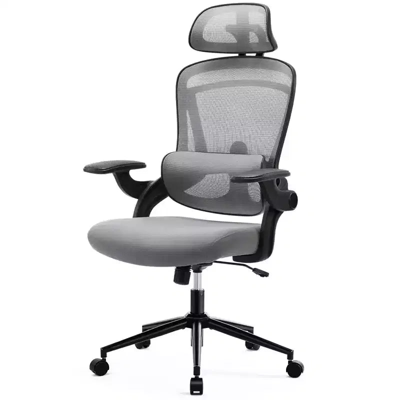 Chaise de bureau à roulettes TUYOHW en maille croisée, chaise de bureau avec support lombaire et appui-tête réglables, chaise de gaming avec accoudoirs relevables souples pour le bureau