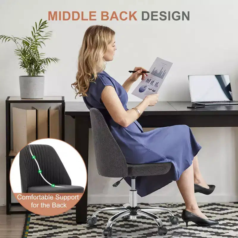 TUYOHW Swivel Criss Cross Chair on Wheels,Office Chair with Adjustable Height and Lumbar Support,Armless Gaming Chair for Office