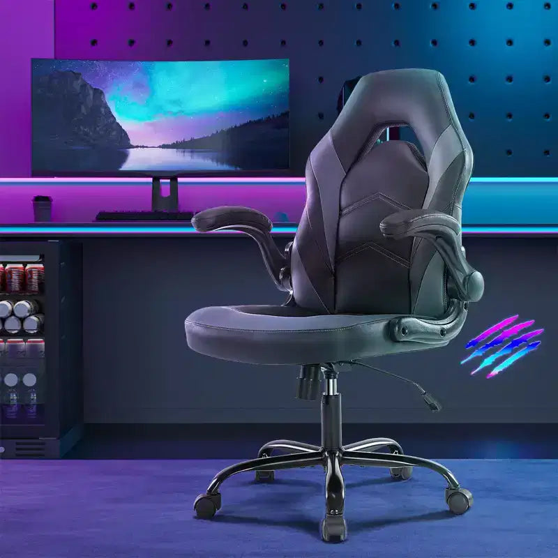 TUYOHW PU Leather Swivel Criss Cross Chair on Wheels with S-Shaped Backrest,Office Chair with Lumbar Support,Gaming Chair for Office