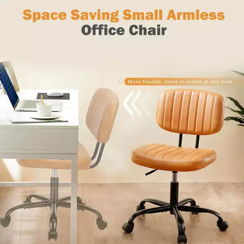 TUYOHW PU Leather Swivel Criss Cross Chair on Wheels,Armless Office Chair with Adjustable Height and Lumbar Support,Gaming Chair for Office