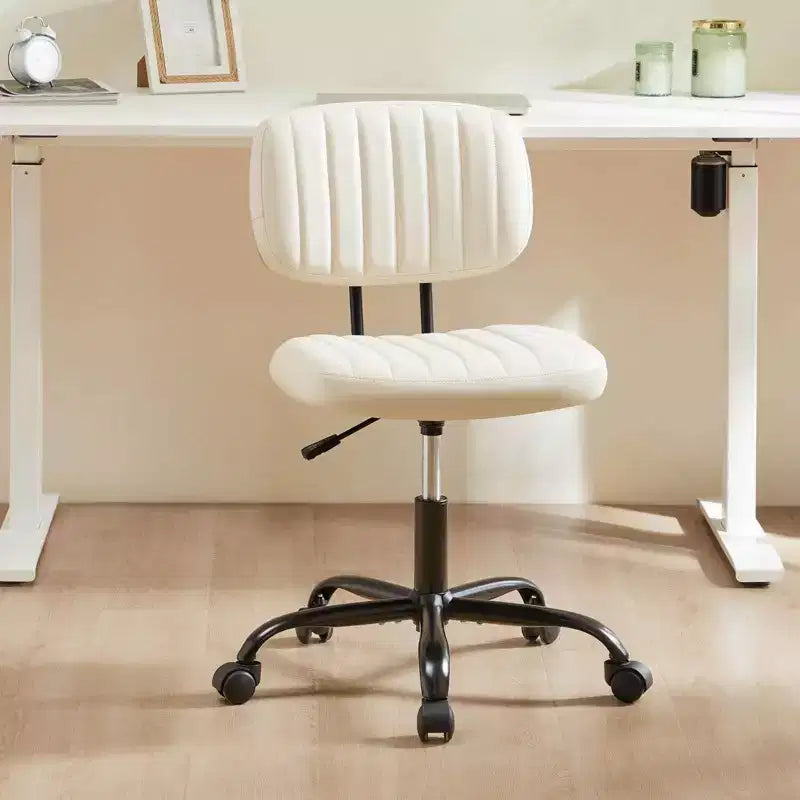 TUYOHW PU Leather Swivel Criss Cross Chair on Wheels,Armless Office Chair with Adjustable Height and Lumbar Support,Gaming Chair for Office