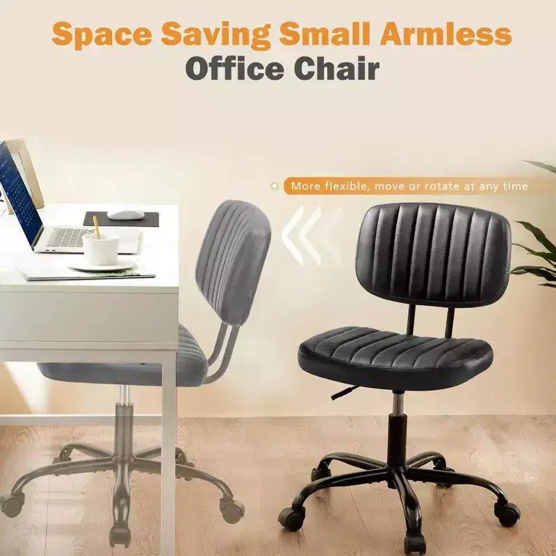 TUYOHW PU Leather Swivel Criss Cross Chair on Wheels,Armless Office Chair with Adjustable Height and Lumbar Support,Gaming Chair for Office