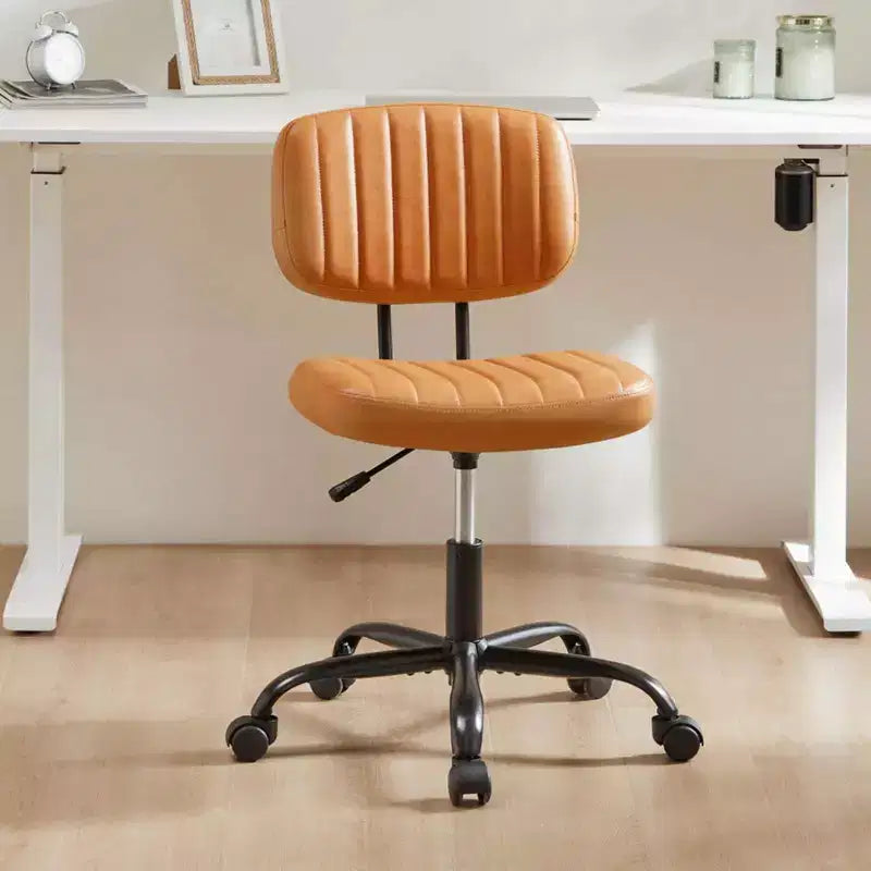 TUYOHW PU Leather Swivel Criss Cross Chair on Wheels,Armless Office Chair with Adjustable Height and Lumbar Support,Gaming Chair for Office