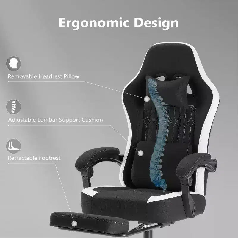 TUYOHW Ergonomic Office Chair with Pocket Spring Seat,300LB Capacity Gaming Chair with Adjustable Lumbar Pillow & Footrest for Adult,Student