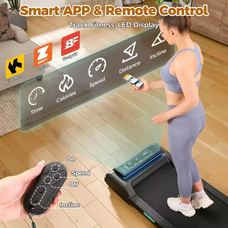 NAYSAYE Walking Pad Treadmill with Adjustable Incline, 450 lbs Capacity, Under Desk Portable Compact Treadmill for Home Office, Black, 52*22.5*7.87