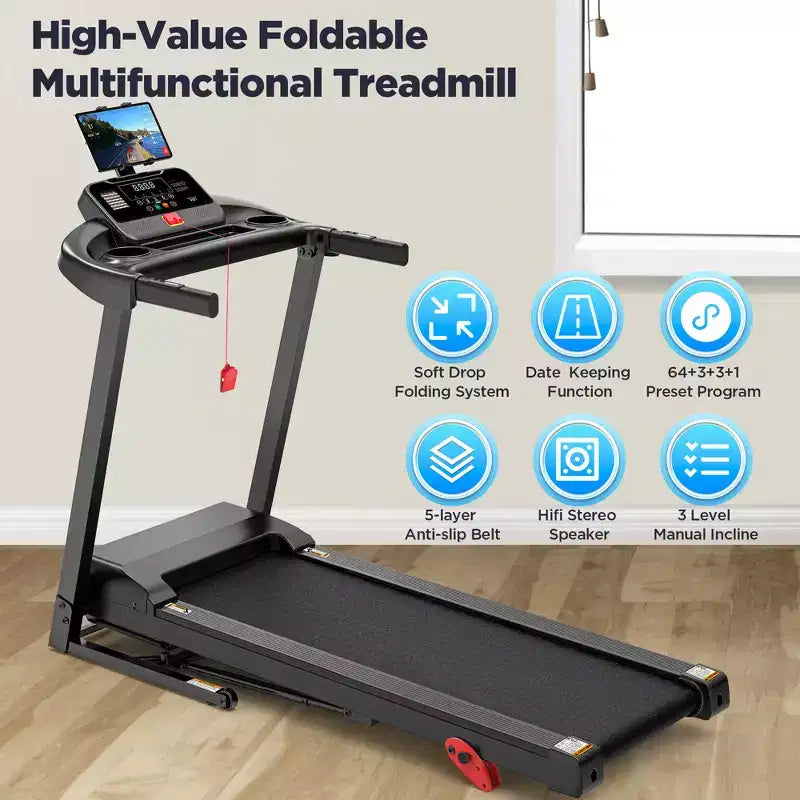 2.75HP Folding Treadmill with 300lb Capacity, 3 Incline, 71 Programs, Smart APP Connection,7.5MPH Portable Treadmill for Home Jogging Walking