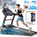20% Auto Incline Treadmill 4.75HP,300LB Treadmill for Home,12MPH Foldable Running Walking Machine w/ APP,71 Programs for Varied Intensity Workouts