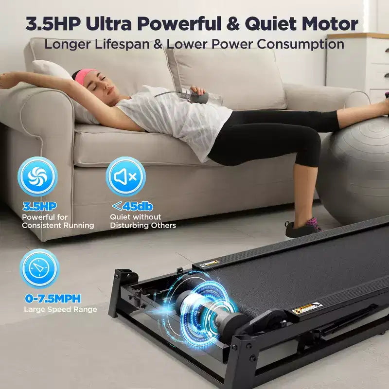 Tapis roulant en solde, Dégagement de tapis roulants, 0,6-7,5 MPH, 64+3+3+1 programmes, Moteur sans balais silencieux, Application Bluetooth, Tapis de course compact pour la maison