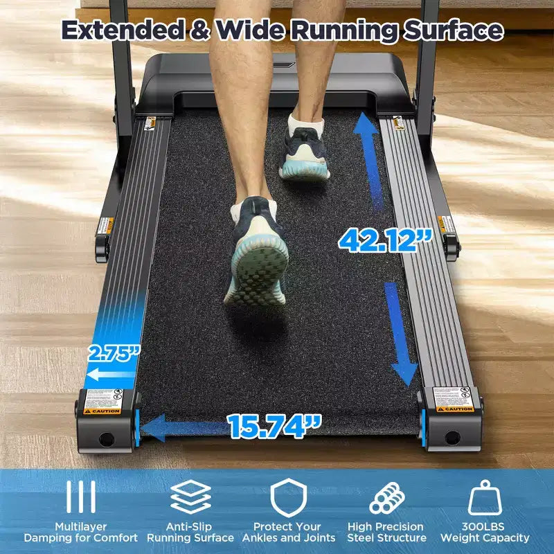 Tapis roulant en solde, Dégagement de tapis roulants, 0,6-7,5 MPH, 64+3+3+1 programmes, Moteur sans balais silencieux, Application Bluetooth, Tapis de course compact pour la maison