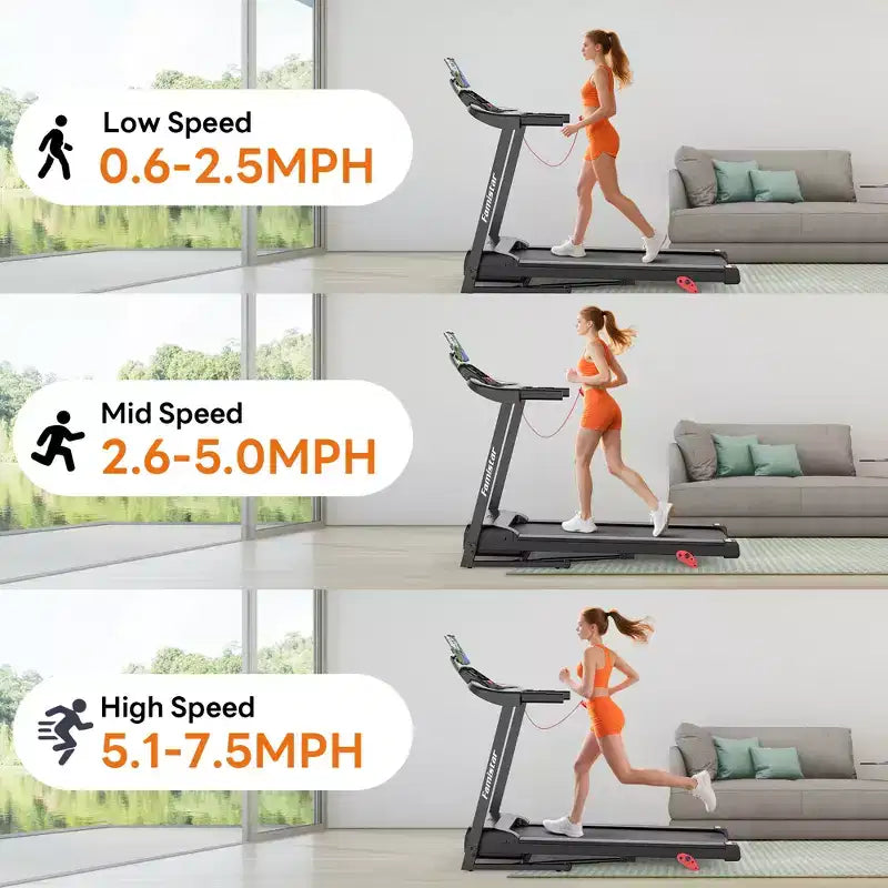 Folding Treadmill 350 lbs Capacity for Home, Incline Treadmill for Exercising, 6% Manual Incline, 7.5MPH, 16'' Wide Belt, 71 Programs, Knee Support
