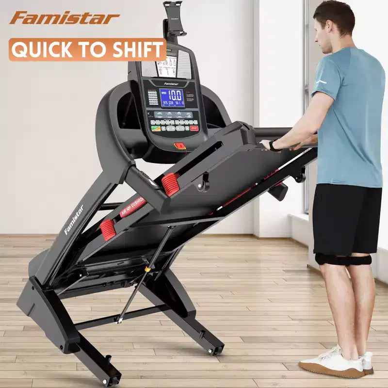 Tapis de course électrique pliable double moteur 5 CV en promotion, machine de course durable avec inclinaison automatique de 20 %, capacité de 180 kg, tapis de marche compact