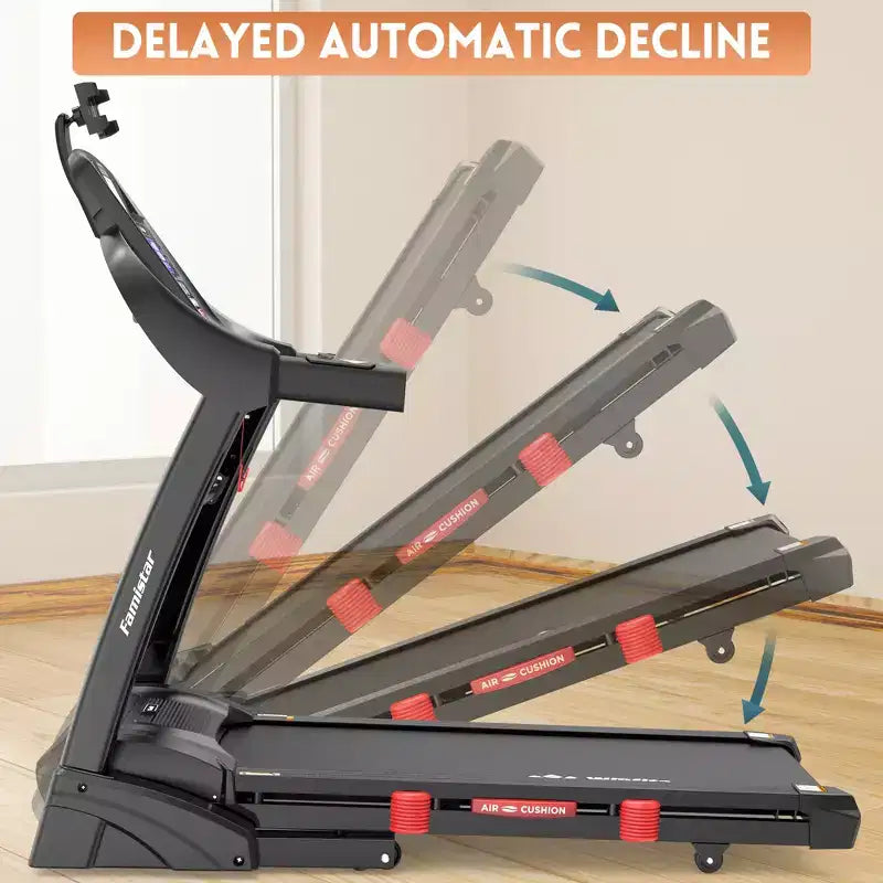 Tapis de course électrique pliable double moteur 5 CV en promotion, machine de course durable avec inclinaison automatique de 20 %, capacité de 180 kg, tapis de marche compact