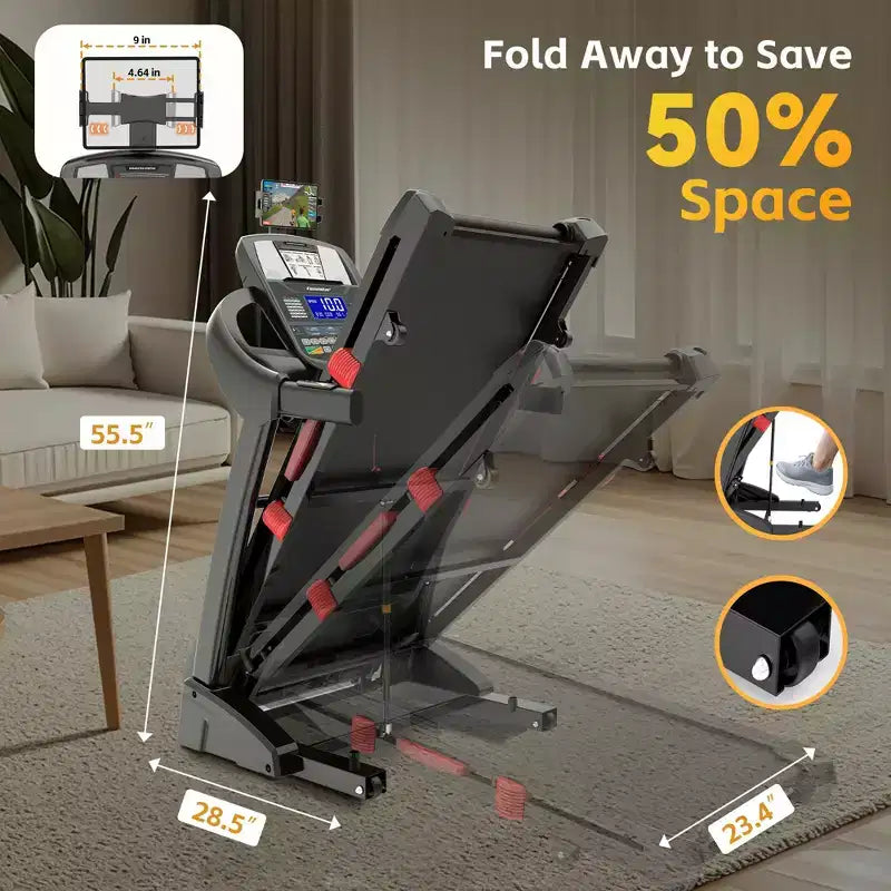Tapis de course incliné à 20 % pour la maison, capacité de 180 kg, tapis de course pliable, moteur de 5,0 CV, ceinture large de 45 cm