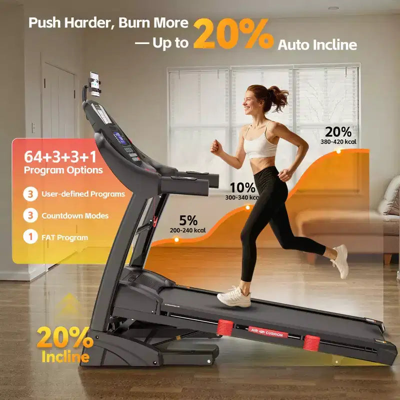 Tapis de course incliné à 20 % pour la maison, capacité de 180 kg, tapis de course pliable, moteur de 5,0 CV, ceinture large de 45 cm