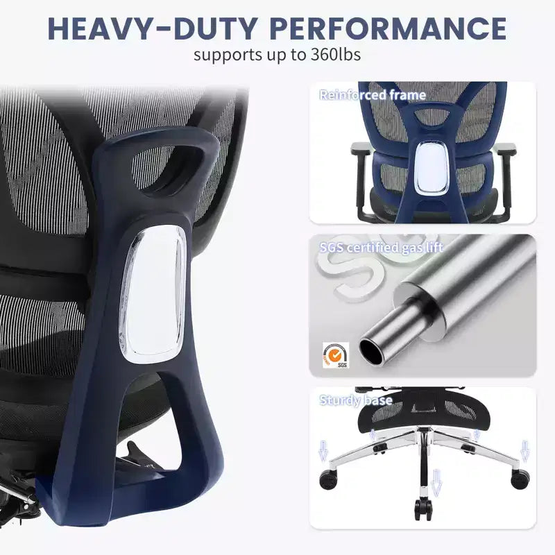 Ergonomic High Back Mesh Reclining Office Chair with Footrest, Dynamic Lumbar Support - Swivel Task Chair for Home & Gaming, Black