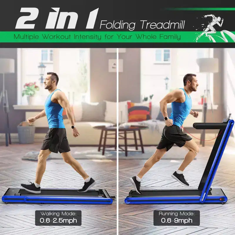 Gymax Tapis de Course Pliant 2-en-1 sous Bureau avec Moteur 2,25 CV Machine de Marche et Course Électrique et Télécommande Adapté Noir/Bleu/Rouge