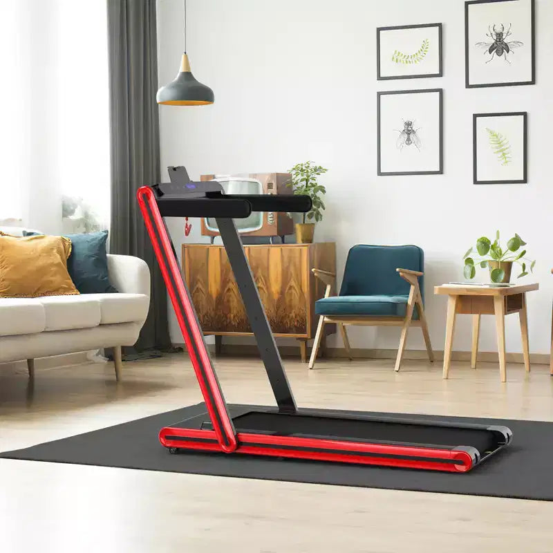 Gymax Tapis de Course Pliant 2-en-1 sous Bureau avec Moteur 2,25 CV Machine de Marche et Course Électrique et Télécommande Adapté Noir/Bleu/Rouge