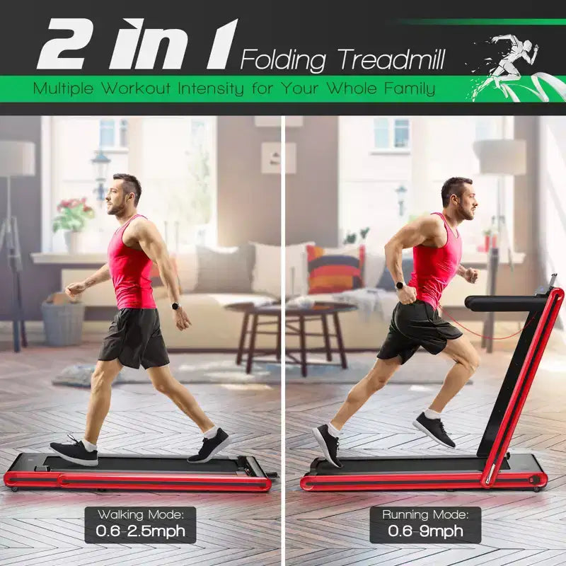 Gymax Tapis de Course Pliant 2-en-1 sous Bureau avec Moteur 2,25 CV Machine de Marche et Course Électrique et Télécommande Adapté Noir/Bleu/Rouge