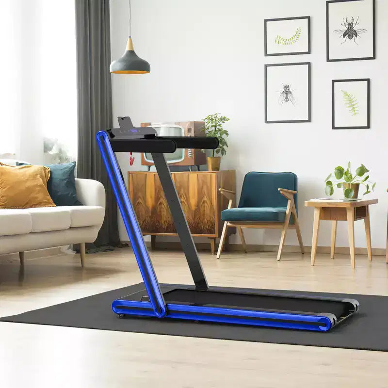 Gymax Tapis de Course Pliant 2-en-1 sous Bureau avec Moteur 2,25 CV Machine de Marche et Course Électrique et Télécommande Adapté Noir/Bleu/Rouge