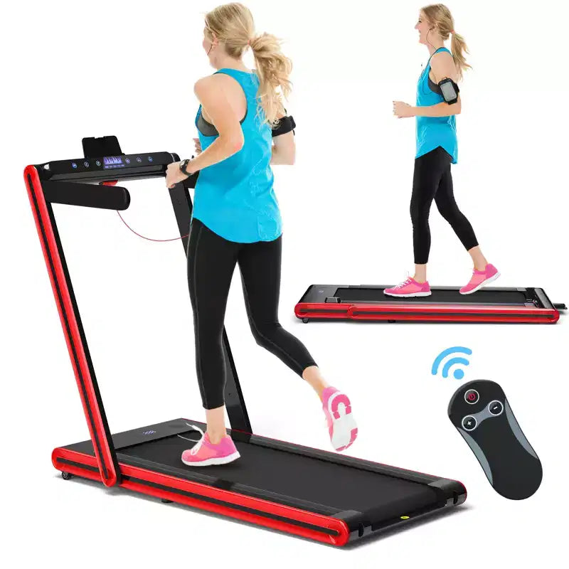 Gymax Tapis de Course Pliant 2-en-1 sous Bureau avec Moteur 2,25 CV Machine de Marche et Course Électrique et Télécommande Adapté Noir/Bleu/Rouge